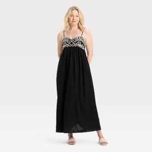 A New Day Black Crewel A Line Maxi Dress